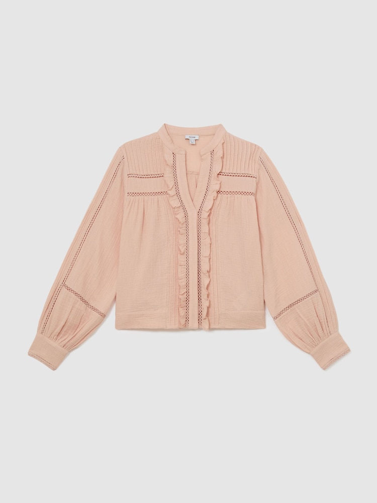 Reiss Pale Pink Clemmie Cotton Cheesecloth Long-Sleeve Top - Image 2 of 6