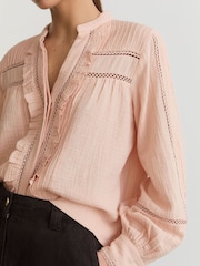 Reiss Pale Pink Clemmie Cotton Cheesecloth Long-Sleeve Top - Image 4 of 6