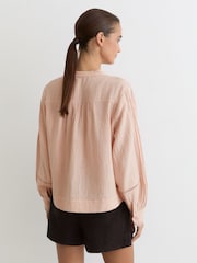 Reiss Pale Pink Clemmie Cotton Cheesecloth Long-Sleeve Top - Image 5 of 6