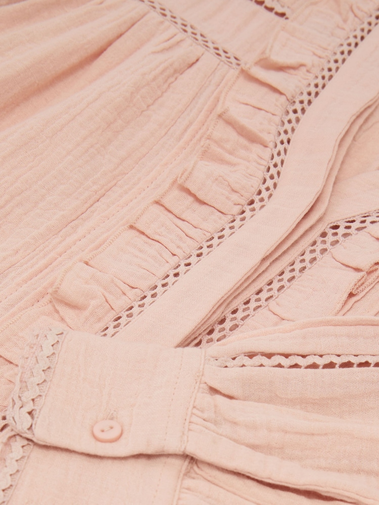 Reiss Pale Pink Clemmie Cotton Cheesecloth Long-Sleeve Top - Image 6 of 6