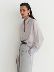 Reiss Blue Ally Sheer Striped Long-Sleeve Shirt - Image 1 of 7