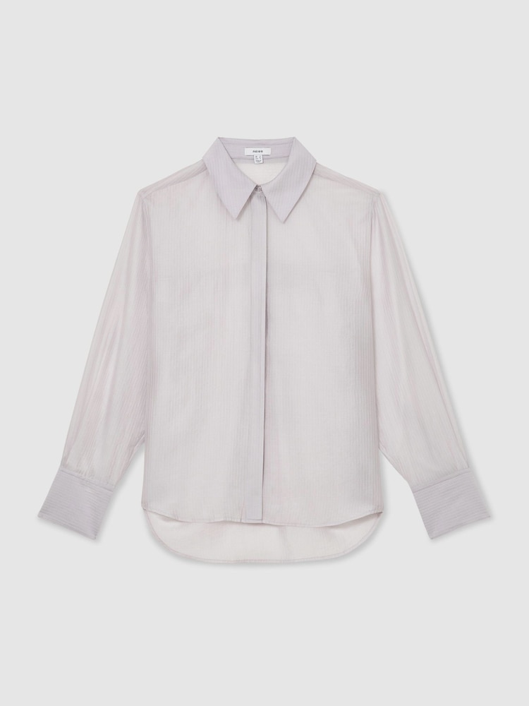 Reiss Blue Ally Sheer Striped Long-Sleeve Shirt - Image 2 of 7 Reiss Blue Ally Sheer Striped Long-Sleeve Shirt - Image 2 of 7