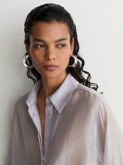 Reiss Blue Ally Sheer Striped Long-Sleeve Shirt - Image 3 of 7