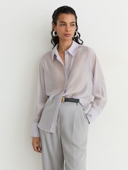 Reiss Blue Ally Sheer Striped Long-Sleeve Shirt - Image 6 of 7
