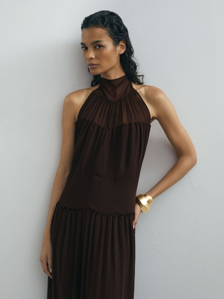 chiffon halterneck dress Aqua Chiffon Maxi Dress