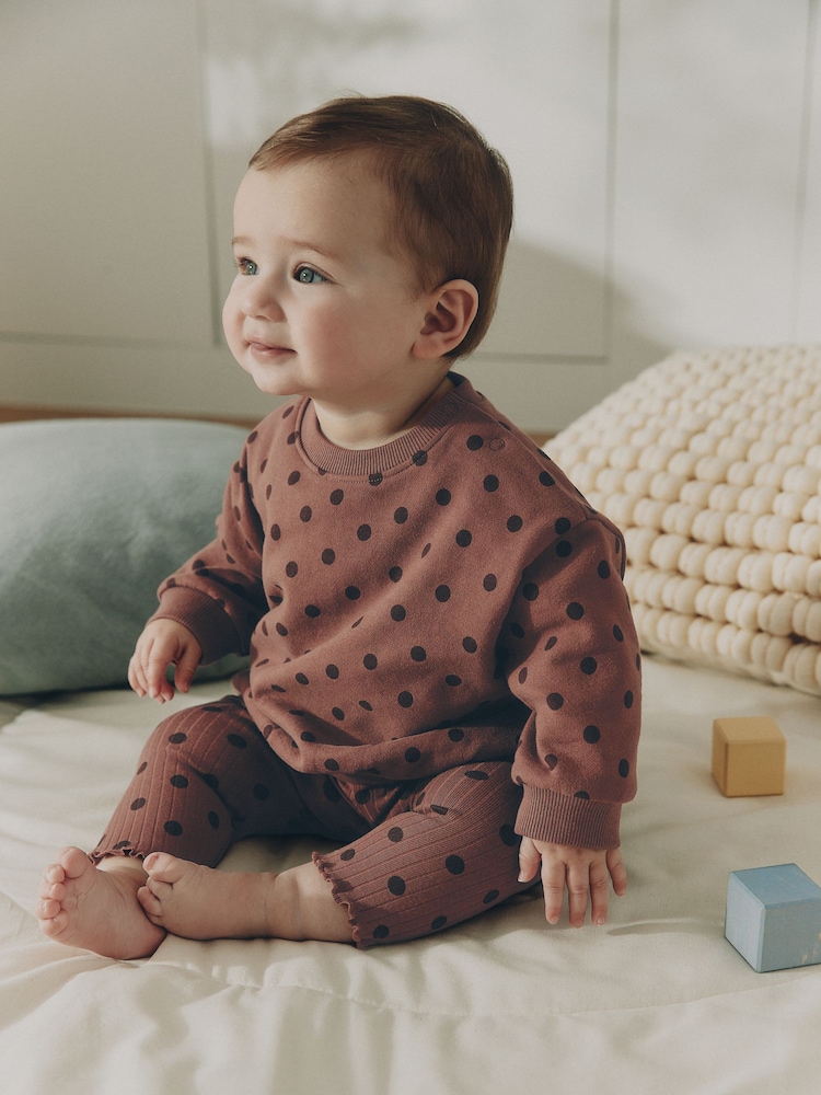 Chocolate Brown Spot Baby Sweatshirt And Legging 2 Piece Set (0mths-2yrs) - Image 1 of 14 Chocolate Brown Spot Baby Sweatshirt And Legging 2 Piece Set (0mths-2yrs) - Image 1 of 14