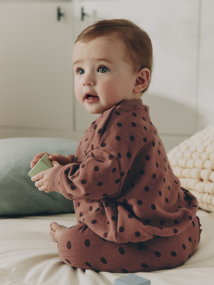 Chocolate Brown Spot Baby Sweatshirt And Legging 2 Piece Set (0mths-2yrs) - Image 2 of 14 Chocolate Brown Spot Baby Sweatshirt And Legging 2 Piece Set (0mths-2yrs) - Image 2 of 14