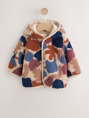 Brown & Blue "Camo" Print Hooded Borg Baby Jacket (0mths-2yrs) - Image 1 of 5