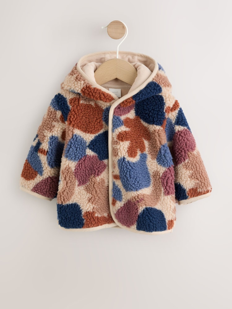 Brown & Blue "Camo" Print Hooded Borg Baby Jacket (0mths-2yrs) - Image 1 of 5 Brown & Blue "Camo" Print Hooded Borg Baby Jacket (0mths-2yrs) - Image 1 of 5