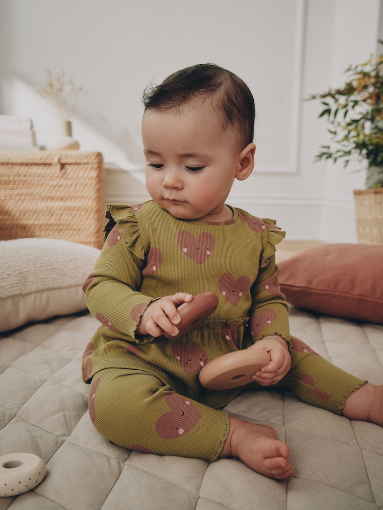 Green Heart Peplum Top and Leggings Baby Set (0mths-2yrs) - Image 1 of 17