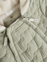 Green Crinkle Bear Face Quilted Baby Pramsuit (0mths-2yrs) - Image 4 of 8