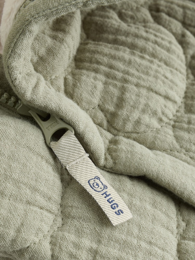 Green Crinkle Bear Face Quilted Baby Pramsuit (0mths-2yrs) - Image 8 of 8 Green Crinkle Bear Face Quilted Baby Pramsuit (0mths-2yrs) - Image 8 of 8