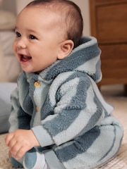 Blue Stripe Borg Button Hooded Baby Pramsuit (0mths-2yrs) - Image 1 of 6
