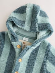 Blue Stripe Borg Button Hooded Baby Pramsuit (0mths-2yrs) - Image 9 of 12