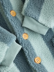 Blue Stripe Borg Button Hooded Baby Pramsuit (0mths-2yrs) - Image 10 of 12