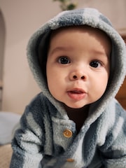 Blue Stripe Borg Button Hooded Baby Pramsuit (0mths-2yrs) - Image 4 of 6