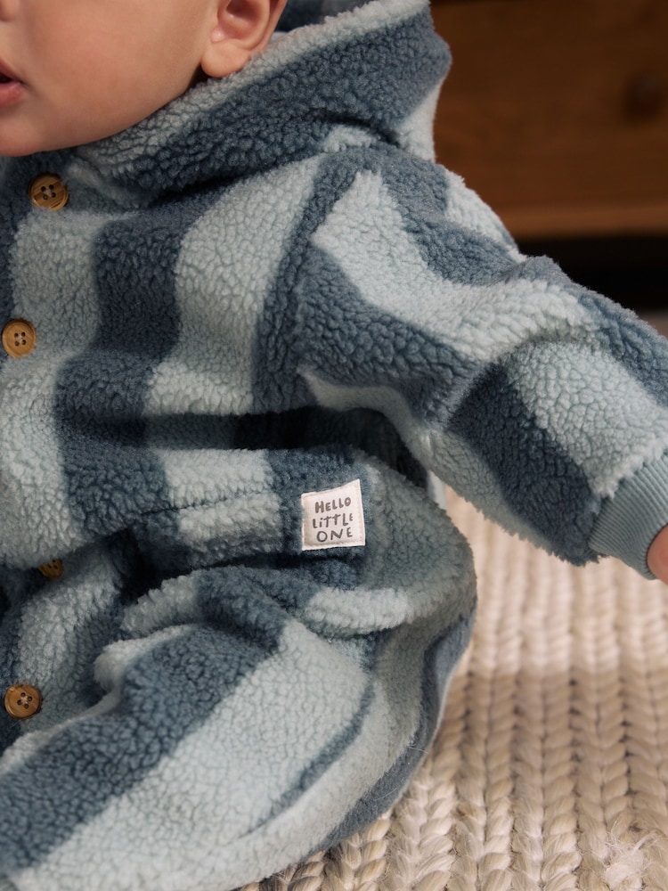 Blue Stripe Borg Button Hooded Baby Pramsuit (0mths-2yrs) - Image 6 of 6