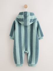 Blue Stripe Borg Button Hooded Baby Pramsuit (0mths-2yrs) - Image 7 of 12