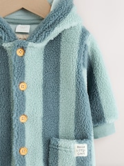 Blue Stripe Borg Button Hooded Baby Pramsuit (0mths-2yrs) - Image 8 of 12