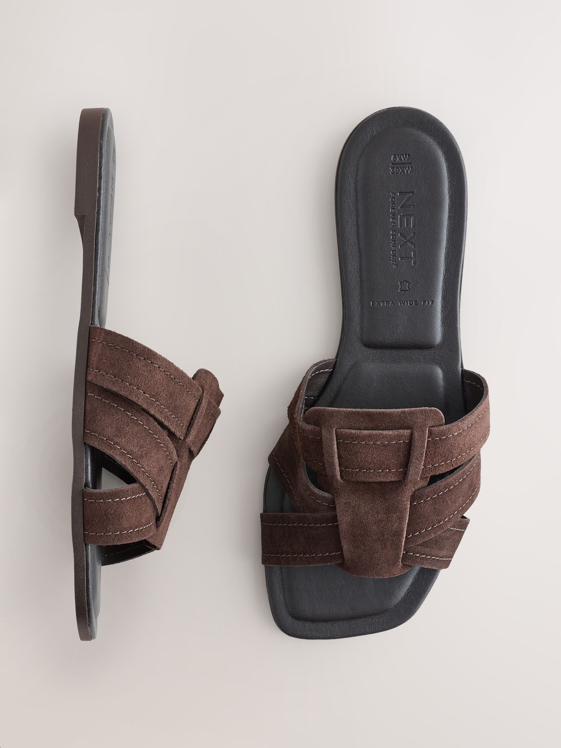 Buy Chocolate Brown Extra Wide Fit Forever Comfort® Stitched Mule