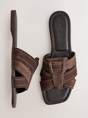 Chocolate Brown Extra Wide Fit Forever Comfort® Stitched Mule Sandals - Image 1 of 10