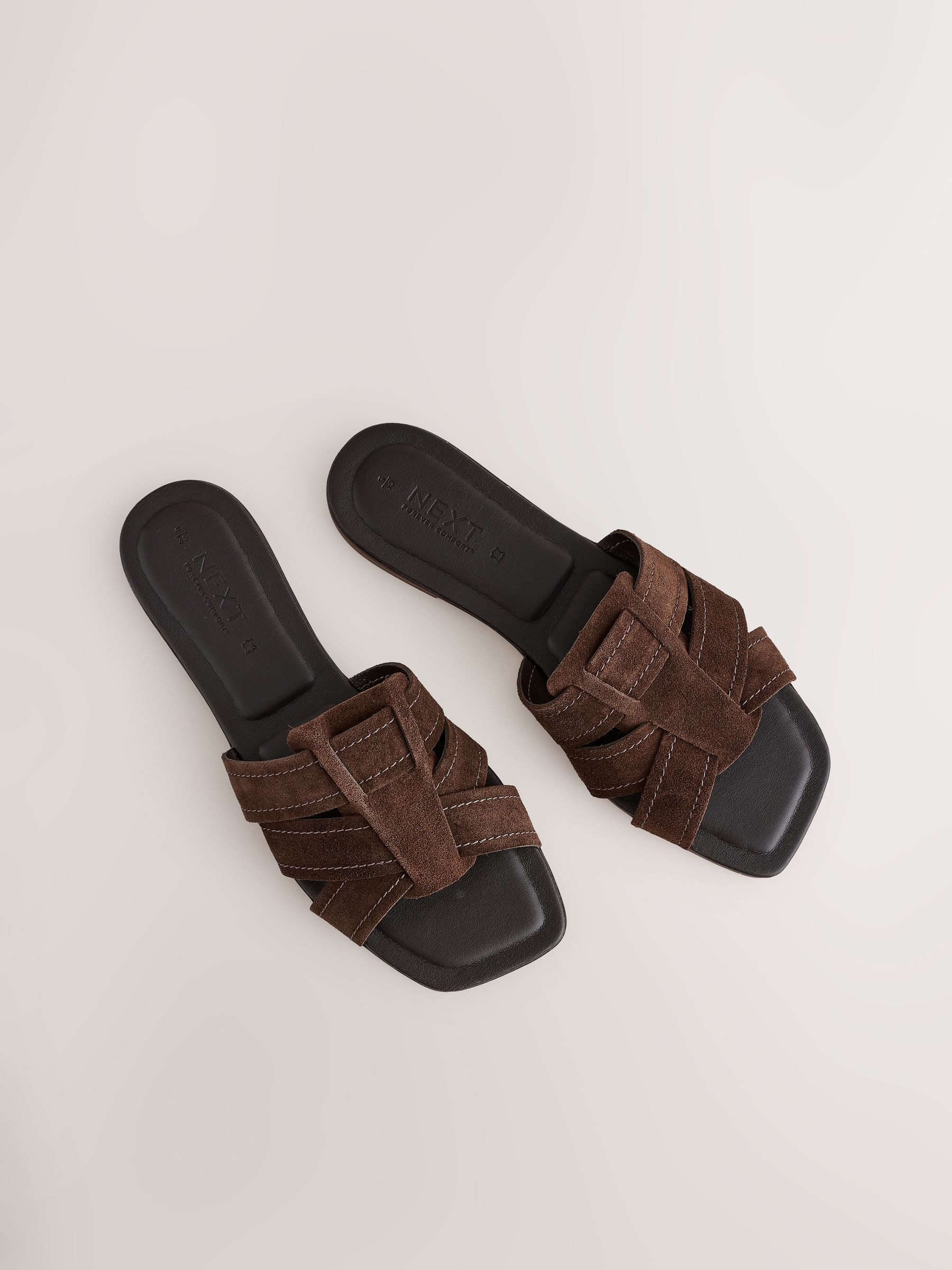 Buy Chocolate Brown Extra Wide Fit Forever Comfort® Stitched Mule