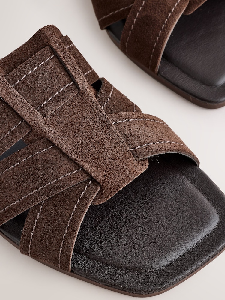 Chocolate Brown Extra Wide Fit Forever Comfort® Stitched Mule Sandals - Image 10 of 10