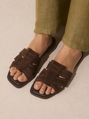 Chocolate Brown Extra Wide Fit Forever Comfort® Stitched Mule Sandals - Image 2 of 10