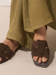 Chocolate Brown Extra Wide Fit Forever Comfort® Stitched Mule Sandals - Image 4 of 10
