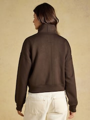 Joules Chocolate Brown Soft Full Zip Funnel Neck Sweatshirt - Image 2 of 8