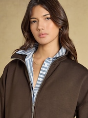 Joules Chocolate Brown Soft Full Zip Funnel Neck Sweatshirt - Image 4 of 8