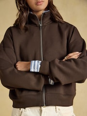 Joules Chocolate Brown Soft Full Zip Funnel Neck Sweatshirt - Image 6 of 8