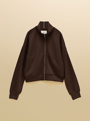 Joules Chocolate Brown Soft Full Zip Funnel Neck Sweatshirt - Image 8 of 8