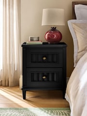Nina Campbell Black Willis 2 Drawer Wide Bedside Table - Image 1 of 6