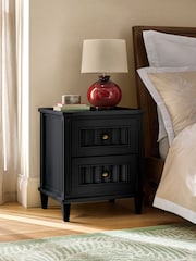 Nina Campbell Black Willis 2 Drawer Wide Bedside Table - Image 2 of 6