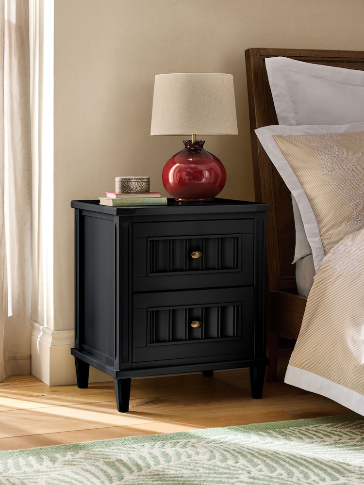 Nina Campbell Black Willis 2 Drawer Wide Bedside Table - Image 2 of 6