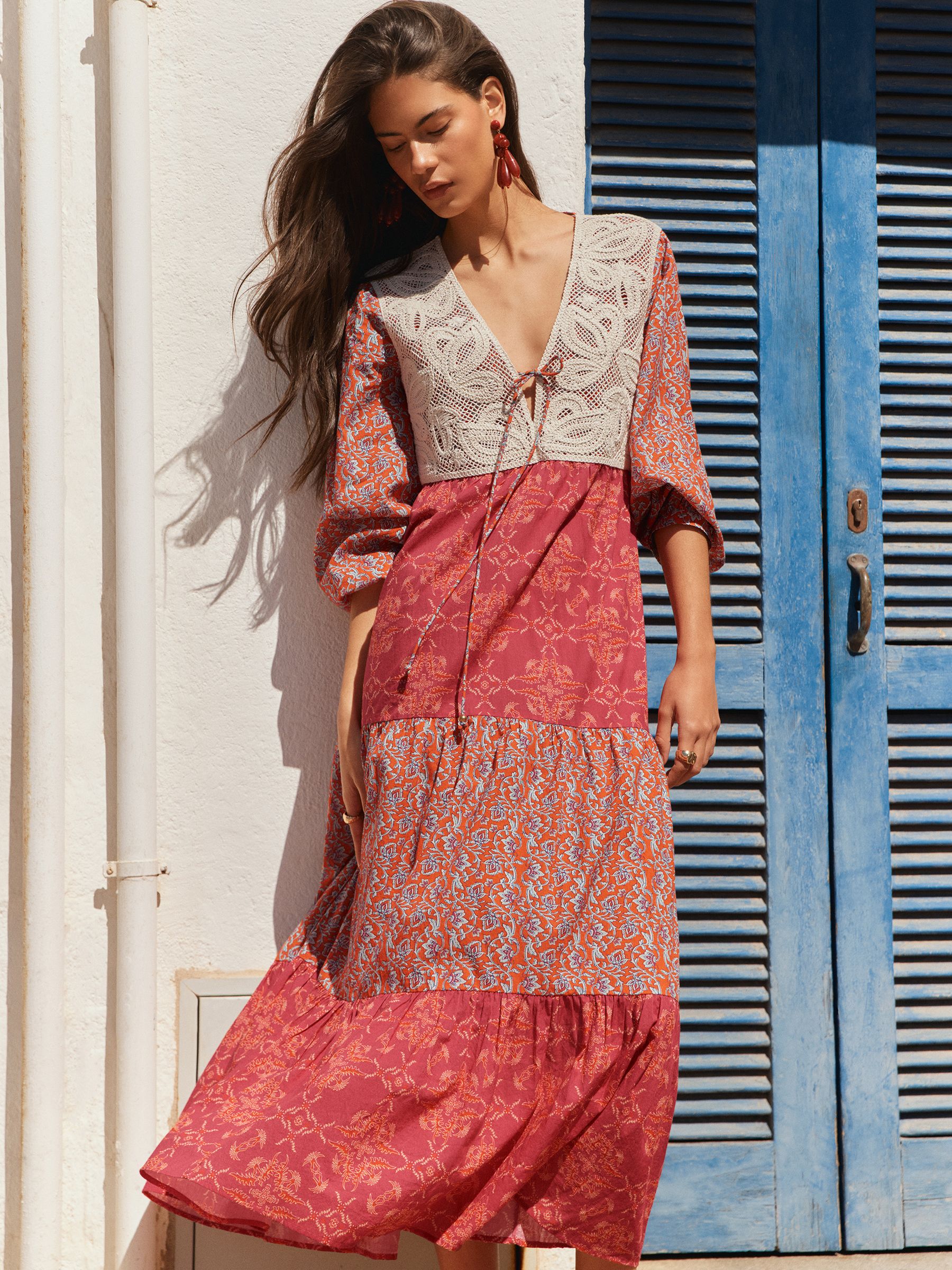 週末10%OFF mame 20PS Flower Printed Dress Buy BHOEM Multi Floral Prints Patchwork Maxi Dress With Crochet