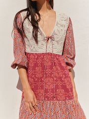 BHOEM Multi Floral Prints Patchwork Maxi Dress With Crochet Detail - Image 2 of 5