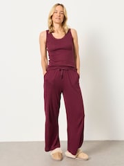 FatFace Lola Plum Purple Pointelle Wide Leg Trousers - Image 3 of 6
