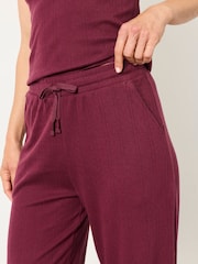 FatFace Lola Plum Purple Pointelle Wide Leg Trousers - Image 4 of 6