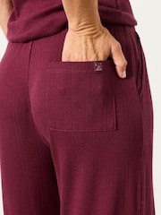 FatFace Lola Plum Purple Pointelle Wide Leg Trousers - Image 5 of 6