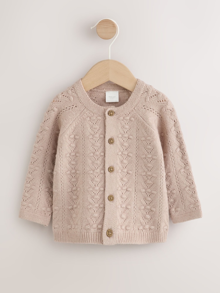 Neutral Stitch Knitted Soft Touch Baby Cardigan - Image 1 of 6 Neutral Stitch Knitted Soft Touch Baby Cardigan - Image 1 of 6
