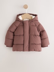 Chocolate Brown Hooded Baby Puffer Jacket - Image 1 of 6