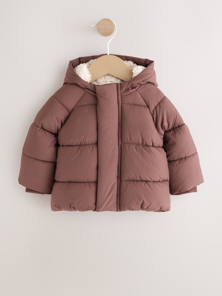 Chocolate Brown Hooded Baby Puffer Jacket - Image 1 of 6 Chocolate Brown Hooded Baby Puffer Jacket - Image 1 of 6