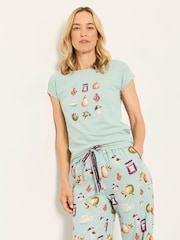 FatFace Ivy Teal Green Autumn Graphic Pyjama Top - Image 1 of 6