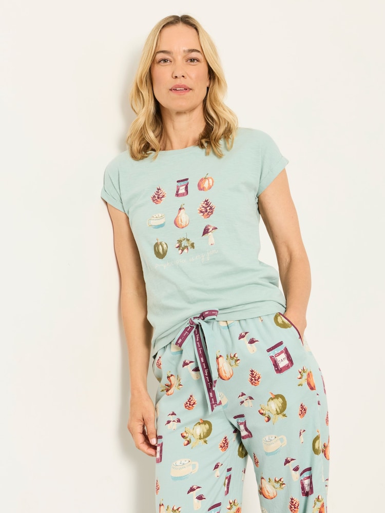 FatFace Ivy Teal Green Autumn Graphic Pyjama Top - Image 1 of 6 FatFace Ivy Teal Green Autumn Graphic Pyjama Top - Image 1 of 6