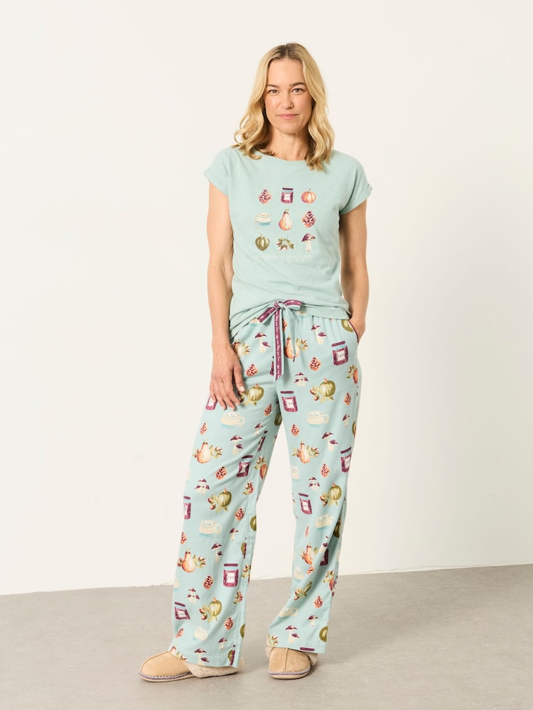 FatFace Ivy Teal Green Autumn Graphic Pyjama Top - Image 2 of 6 FatFace Ivy Teal Green Autumn Graphic Pyjama Top - Image 2 of 6
