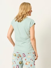 FatFace Ivy Teal Green Autumn Graphic Pyjama Top - Image 4 of 6