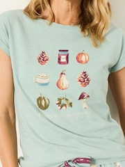 FatFace Ivy Teal Green Autumn Graphic Pyjama Top - Image 5 of 6