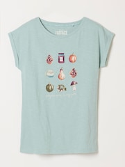 FatFace Ivy Teal Green Autumn Graphic Pyjama Top - Image 6 of 6
